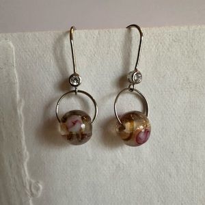 ARTISAN Rose and Golden Sand Murano Glass with Clear CZ French Hook Earrings